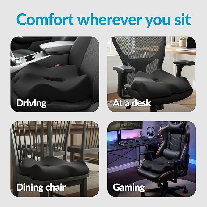 Everlasting Comfort Doctor Recommended Memory Foam Seat Cushion for Office Chairs & Car - Ergonomic Office Desk Accessories - Cushions for Tailbone Pain Relief, Sciatica & Back Support Pillow