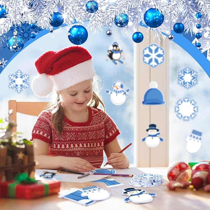 Zhanmai 1200 Pcs Winter Sticky Notes Bulks Winter Notepads Gifts Blue Penguin Snowflake Sweater Self-Adhesive Writing Memo Pad Office Home Daily Reminders Supplies