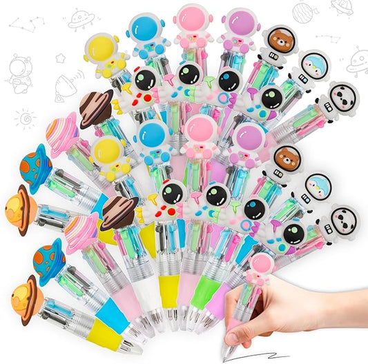 CZWZ 30Pcs Mini Multicolor Pens in One 4-in-1 Cute Pens Bulk for Kids, Ballpoint Pen for Birthdays and Children's Parties, Fun Gifts Assorted Ink Kawaii Pen(Space)