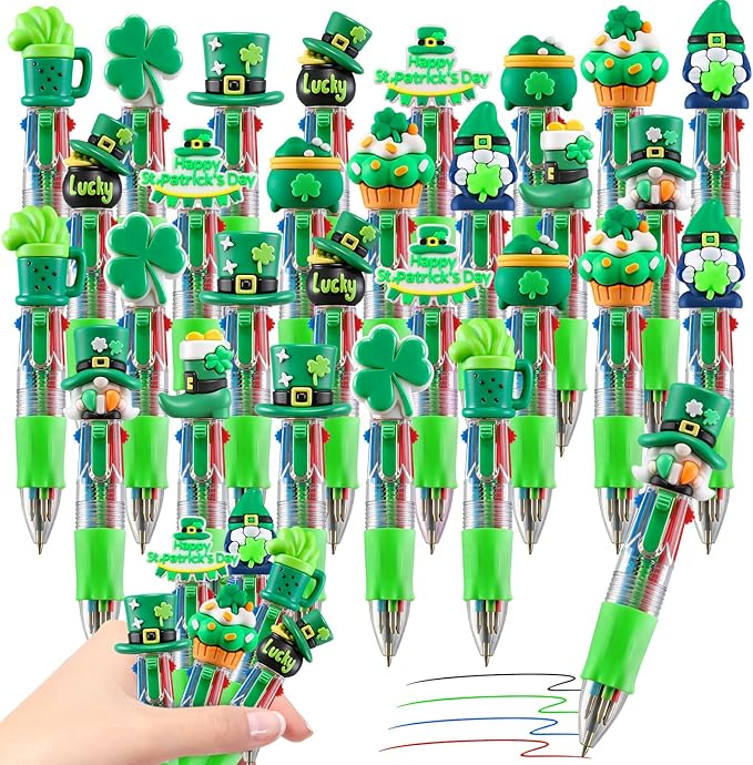 CZWZ 30Pcs Mini Multicolor Pens in One 4-in-1 Cute Pens Bulk for Kids, Ballpoint Pen for Birthdays and Children's Parties, Fun Gifts Assorted Ink Kawaii Pen(St Patricks Day)