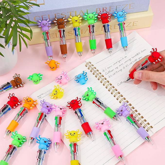 CZWZ 30Pcs Mini Multicolor Pens in One 4-in-1 Cute Pens Bulk for Kids, Ballpoint Pen for Birthdays and Children's Parties, Fun Gifts Assorted Ink Kawaii Pen(Axolotl)