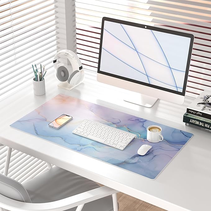 QIYI Large Mouse Pad, PU Leather Desk Mat for Desktop, Waterproof Gaming Desk Pad, Marble Painting Full Desk Accessories Keyboard Mousepad, Home & Office Décor 31.5" x 15.7" - Abstract Fluid Art