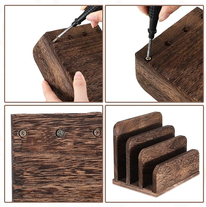 Wooden Mail Holder 3 Slots Mail Organizer for Desk Wood File Paper Letter Sorter for Letter Envelope Filing Cell Phone Document Storage, Organizer Tray for Office and Home (Dark Brown)