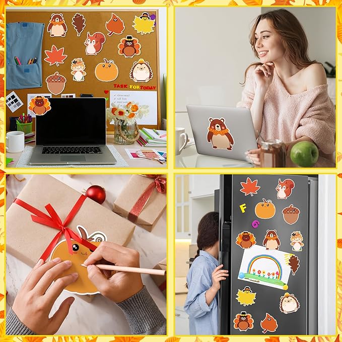 Zhanmai 1200 Pcs Thanksgiving Fall Sticky Notes Bulks Thanksgiving Memo Notepads Turkey Pumpkin Squirrel Maple Leaf Sticky Notes Fall Self-Stick Pads Autumn Gifts