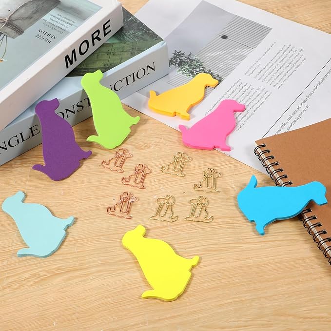 Dog Sticky Notes, 210 Sheets Animal Sticky Notes with Dog Paper Clips Cute Novelty Shaped Self-Stick Note Pads Fun Note for Work Memo Pads Index Tab for Reminders Office Home Desk Decor(7 Color)