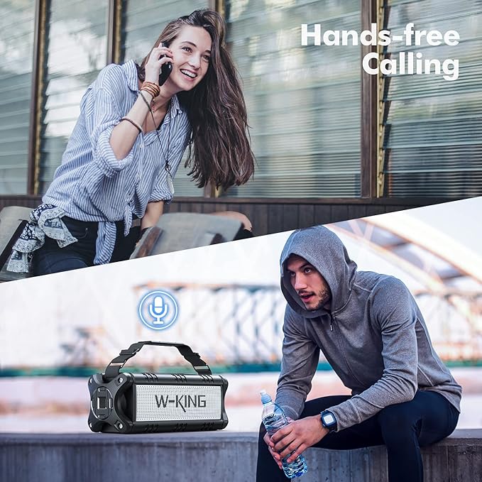 W-KING 90W Max Bluetooth Speaker, IPX6 Waterproof Portable Speakers Wireless Bluetooth, 50W Deep Bass Loud Outdoor Speaker with 40H Playtime/Stereo Pairing/TF Card/AUX/NFC for Home Party,Camping,Beach