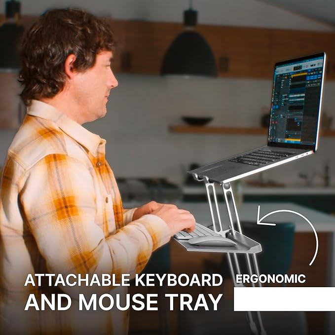 Portable Standing Desk Converter | Adjustable Laptop Riser, Portable Standing Desk with Keyboard & Mouse Attachment, Adjustable Computer iPad Riser | Stand for All Laptops up to 17"