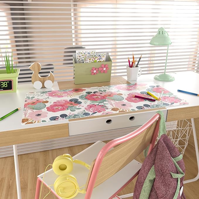 QIYI Large Mouse Pad, Pink Floral Desk Mat for Desktop, Women Girls PU Leather Waterproof Gaming Mousepad, Computer Laptop Desk Accessories Protector Writing Pads for School Office Home 31.5" x 15.7"