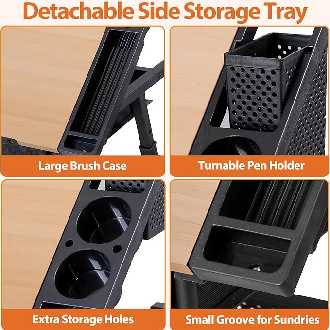 Drafting Table Drawing Desk w/Power Outlet, Art&Craft Work Station Height Adjustable Tilting Tabletop Craft Table Desk w/Stool and 2 Storage Drawers for Home Office, Natural