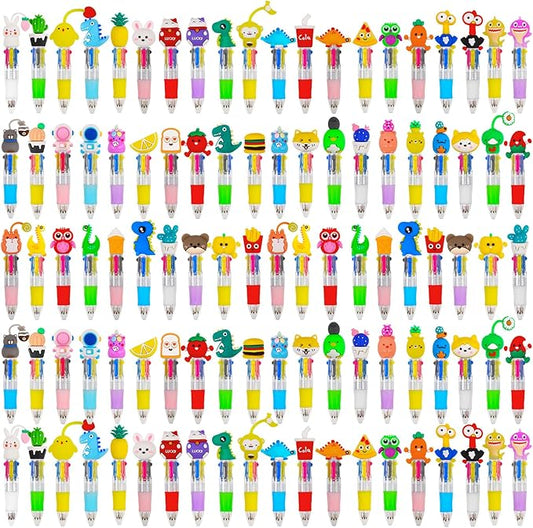 CZWZ 100Pcs Mini Multicolor Pens in One 4-in-1 Cute Pens Bulk for Kids, Ballpoint Pen for Birthdays and Children's Parties, Fun Gifts Assorted Ink Kawaii Pen