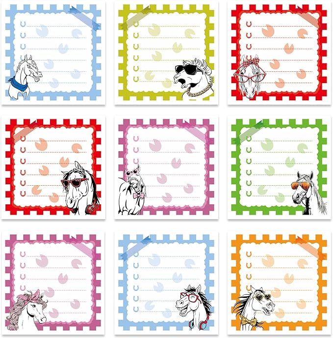 Funny Sticky Notes Gifts - 9 Pack Fun Horse Notepads 3x3 Inches, Funny Horse Self-Adhesive Memo Pads, Office Study Supplies Work Gag Gift for Coworkers Friends (450 Sheets)