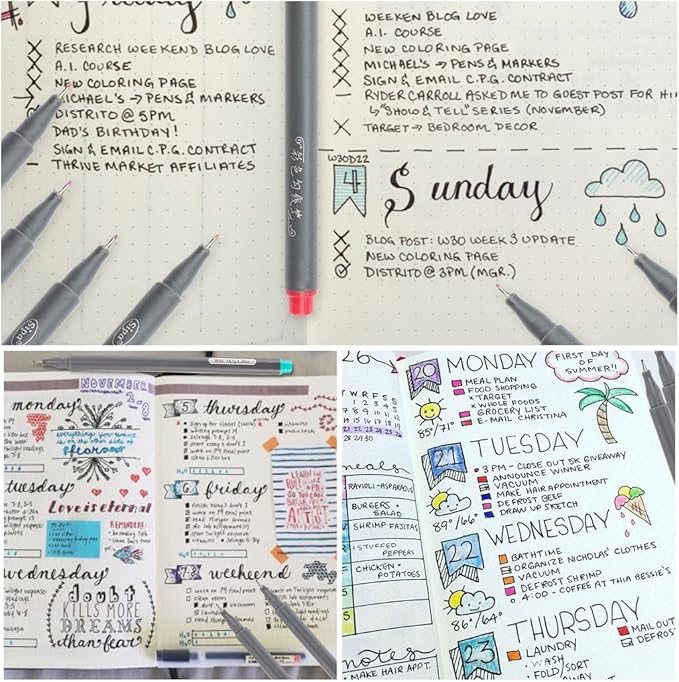 Taotree 24 Fineliner Color Pens, Fine Line Colored Sketch Writing Drawing Pens for Journaling Planner Note Taking Adult Coloring Books, Porous Fine Point Markers, Office Teacher Art Supplies