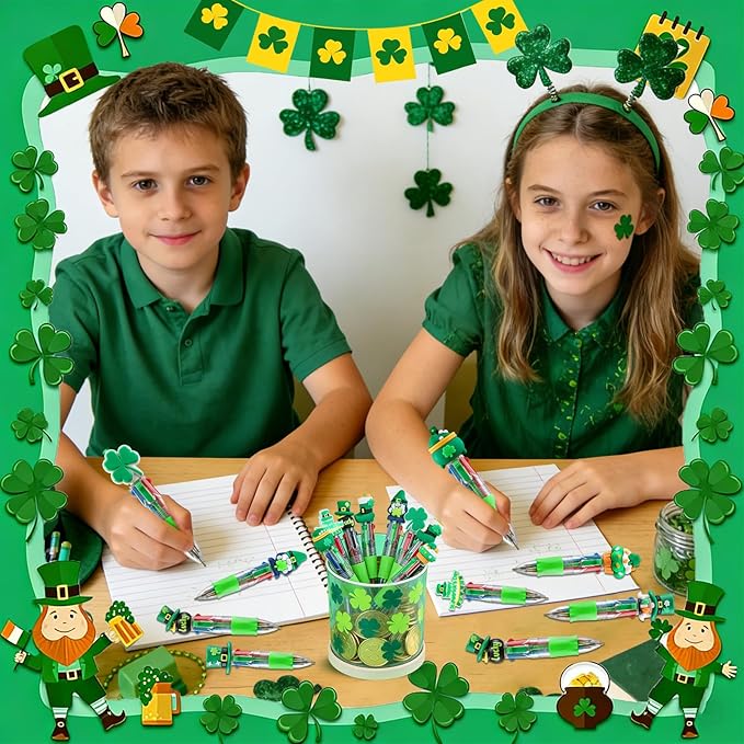 CZWZ 30Pcs Mini Multicolor Pens in One 4-in-1 Cute Pens Bulk for Kids, Ballpoint Pen for Birthdays and Children's Parties, Fun Gifts Assorted Ink Kawaii Pen(St Patricks Day)