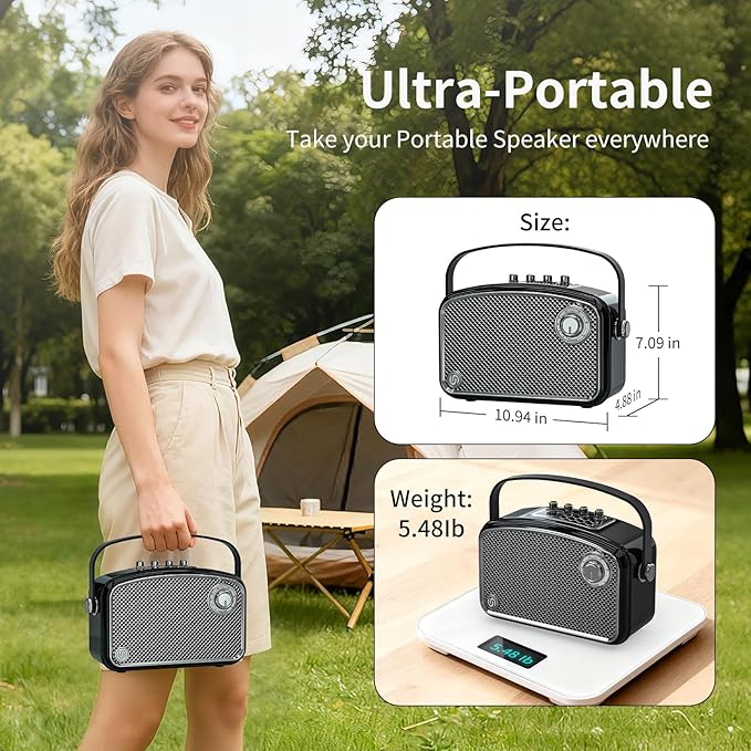 120W Peak Powerful Voice Amplifier with 2 UHF Microphones, Bluetooth Speakers with Bass/Trable/Echo Adjustment, Small PA Speaker System, Karaoke Machine for Adults, Teachers, Public Speaking, Events