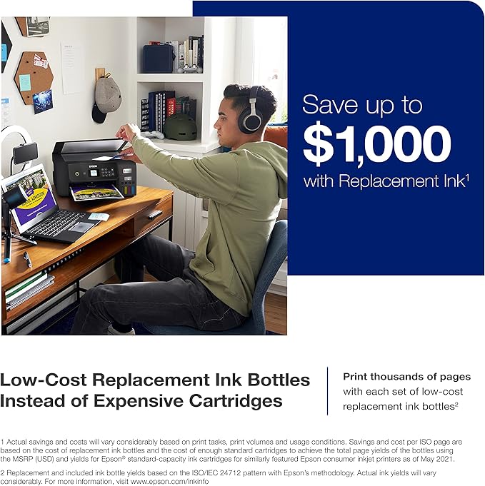 Epson EcoTank ET-2800 Wireless Color All-in-One Cartridge-Free Supertank with Scan and Copy, The Ideal Basic Home Printer - Black