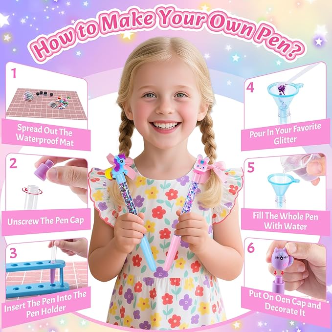 Subao 73+ DIY Glitter Gel Pens Making Kit,Pen Creator Studio,Make Your Own 20 Sparkly Colorful Pens,Creative Arts and Crafts for Kids,Birthday Christmas Gifts for Girls 5 6 7 8 9 10 11 12 Years Old