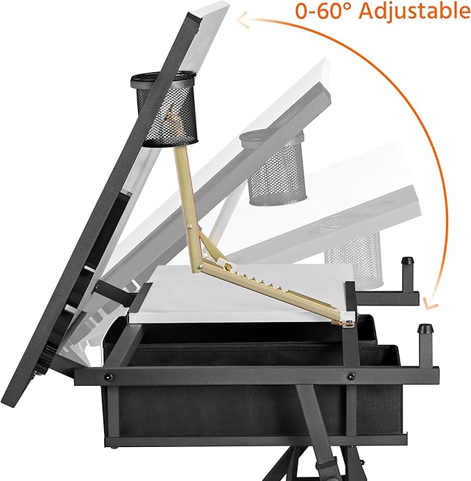 Yaheetech Height Adjustable White Art Desk for Adults, Tilting Tabletop Drafting Drawing Table with Extra Large Desktop and Drawers, Foldable Stand up Craft Painting Table and Chair Set with Stools