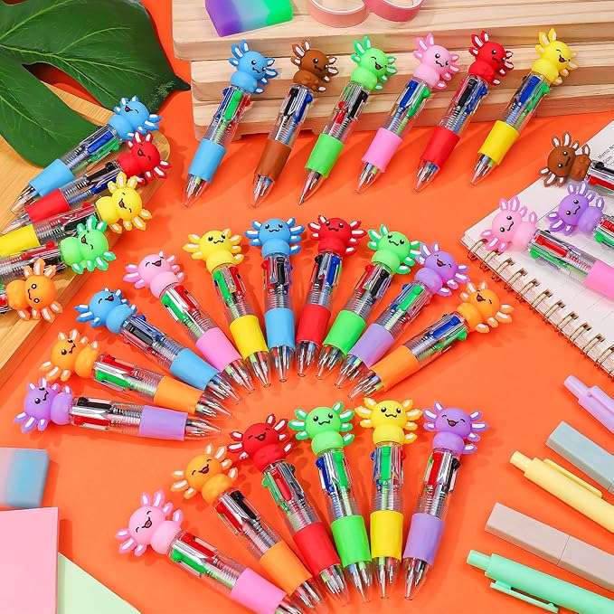 CZWZ 30Pcs Mini Multicolor Pens in One 4-in-1 Cute Pens Bulk for Kids, Ballpoint Pen for Birthdays and Children's Parties, Fun Gifts Assorted Ink Kawaii Pen(Axolotl)