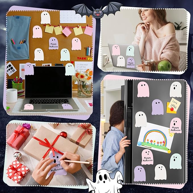 Zhanmai 1200 Pcs Halloween Ghost Sticky Notes Self-Adhesive Halloween Cute Note Pads Removable Ghost Memo Notes for School Office Home Students Teachers Present