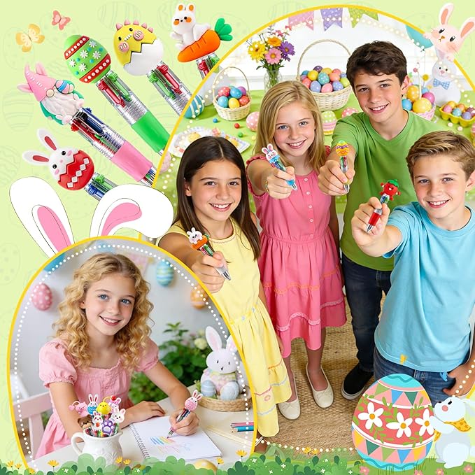 CZWZ 30Pcs Mini Multicolor Pens in One 4-in-1 Cute Pens Bulk for Kids, Ballpoint Pen for Birthdays and Children's Parties, Fun Gifts Assorted Ink Kawaii Pen(Easter)