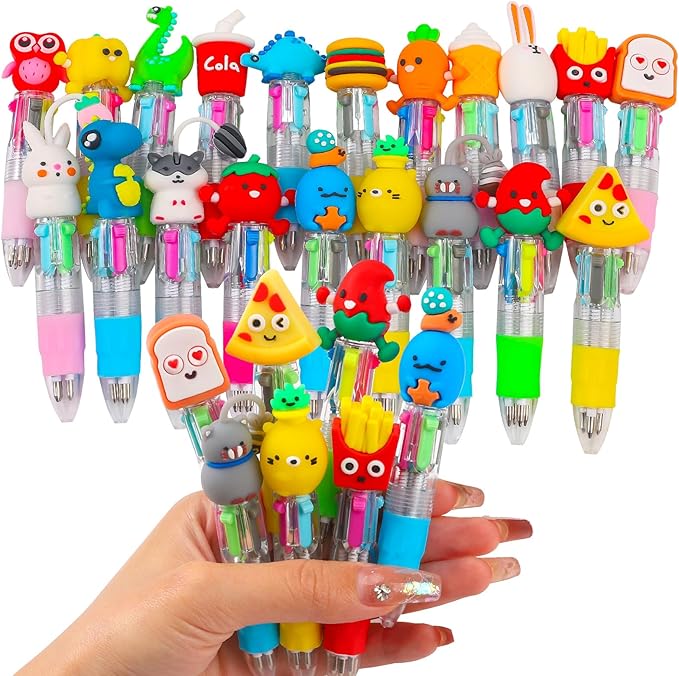 CZWZ 20Pcs Mini Multicolor Pens in One 4-in-1 Cute Pens Bulk for Kids, Fun Kawaii Ballpoint Pens for Birthdays and Children's Party Favors Gifts Teacher School Supplies