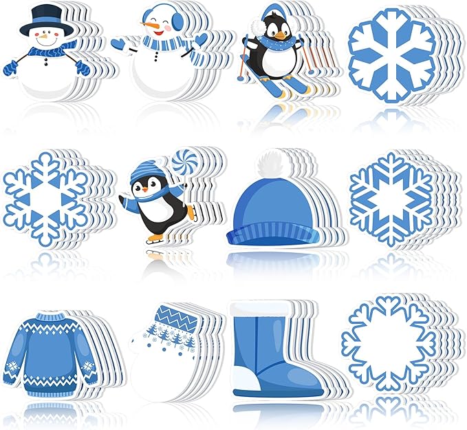 Zhanmai 1200 Pcs Winter Sticky Notes Bulks Winter Notepads Gifts Blue Penguin Snowflake Sweater Self-Adhesive Writing Memo Pad Office Home Daily Reminders Supplies
