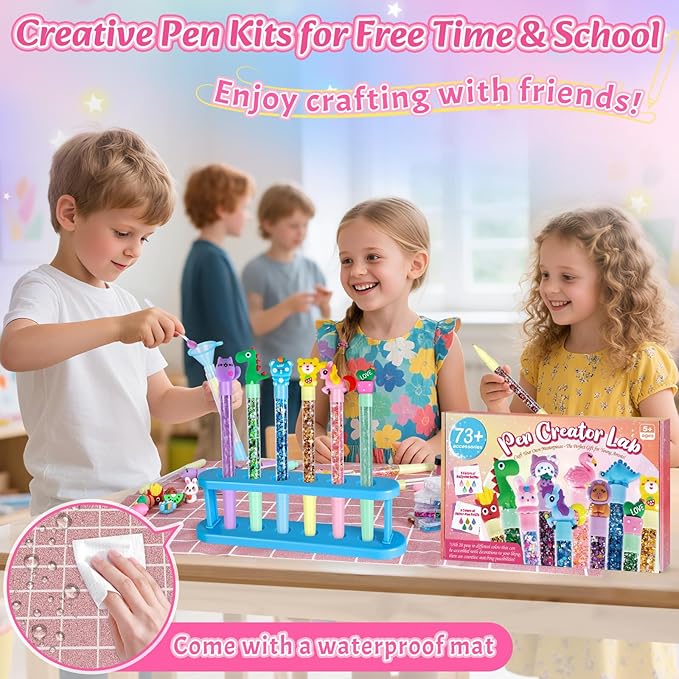 Subao 73+ DIY Glitter Gel Pens Making Kit,Pen Creator Studio,Make Your Own 20 Sparkly Colorful Pens,Creative Arts and Crafts for Kids,Birthday Christmas Gifts for Girls 5 6 7 8 9 10 11 12 Years Old