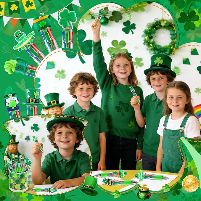 CZWZ 30Pcs Mini Multicolor Pens in One 4-in-1 Cute Pens Bulk for Kids, Ballpoint Pen for Birthdays and Children's Parties, Fun Gifts Assorted Ink Kawaii Pen(St Patricks Day)
