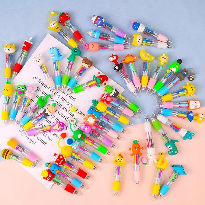 CZWZ 50Pcs Mini Multicolor Pens in One 4-in-1 Cute Pens Bulk for Kids, Ballpoint Pen for Birthdays and Children's Parties, Fun Pen Gifts Assorted Ink Kawaii Pen