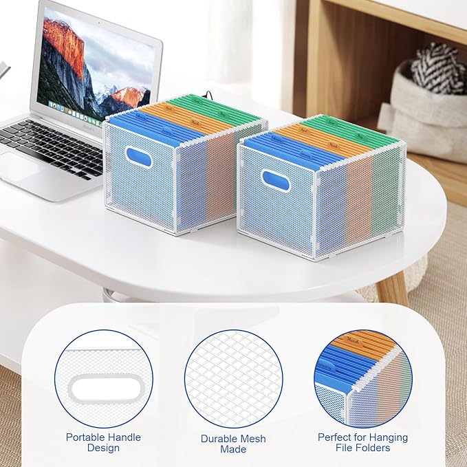 samstar 2 Pack Hanging File Organizer, Mesh File Folder Box Filing Box Cabinet Organizer Storage Boxes, Letter Size,White