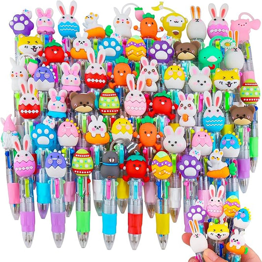 CZWZ 60Pcs Mini Multicolor Pens in One 4-in-1 Cute Pens Bulk for Kids, Ballpoint Pen for Birthdays and Children's Parties, Fun Gifts Assorted Ink Kawaii Pen(Easter)