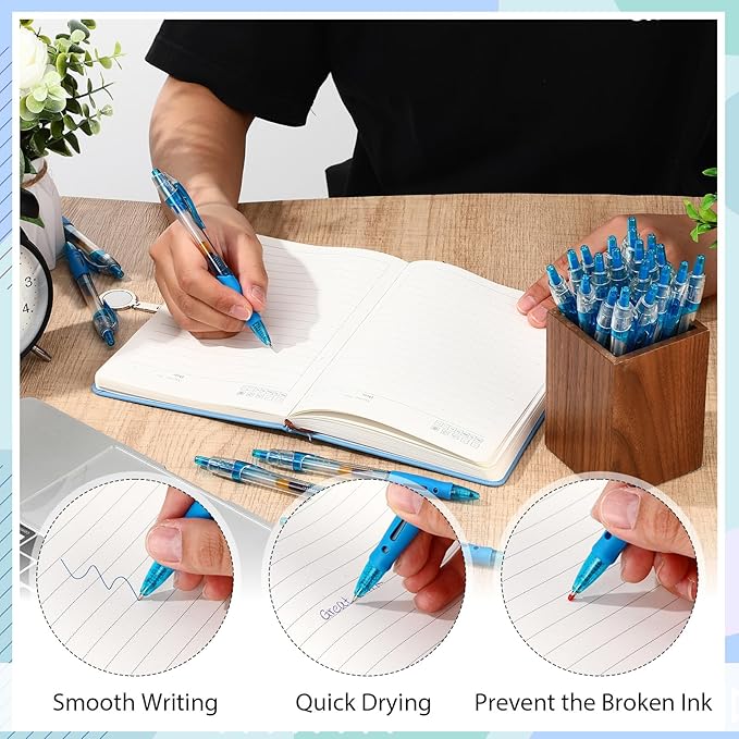 300 Pcs Gel Pens Bulk 0.5mm Ink Gel Pen Retractable Medium Point Rollerball Pens Quick Drying Smooth Writing with Comfortable Grip for School Office Journaling Note Homework (Blue)