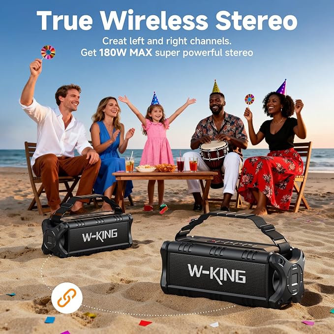 W-KING Bluetooth Speaker, 90W Max Portable Outdoor Speaker Loud, IPX6 Waterproof/50W Deep Bass Subwoofer/40H/EQ/Dual Pairing/TF/AUX, Large Boombox Speakers Bluetooth Wireless for Party/Beach/Jobside