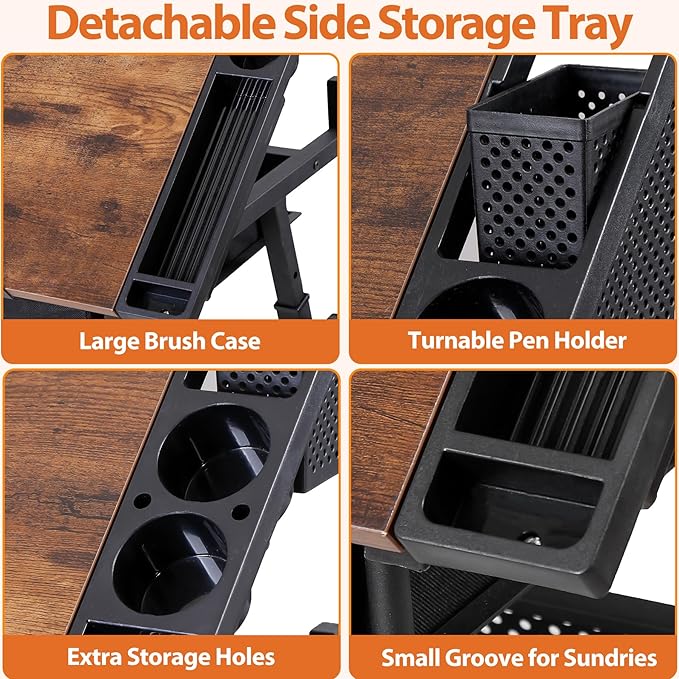 Drafting Table Drawing Desk w/Power Outlet, Art&Craft Work Station Height Adjustable Tilting Tabletop Craft Table Desk w/Stool and 2 Storage Drawers for Home Office, Rustic Brown