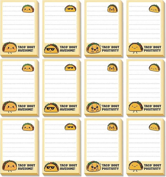 Taco Sticky Notes Gifts – 12 Pads Office Gifts for Coworkers, Funny Tacos Post It Notes, 600 Sheets 3.6 x 2.4 Inch Novelty Notepads, Taco Self-Stick Memo Pads for Office, School, Desktop