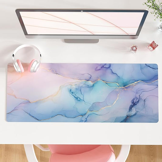 QIYI Large Mouse Pad, PU Leather Desk Mat for Desktop, Waterproof Gaming Desk Pad, Marble Painting Full Desk Accessories Keyboard Mousepad, Home & Office Décor 31.5" x 11.8" - Abstract Fluid Art