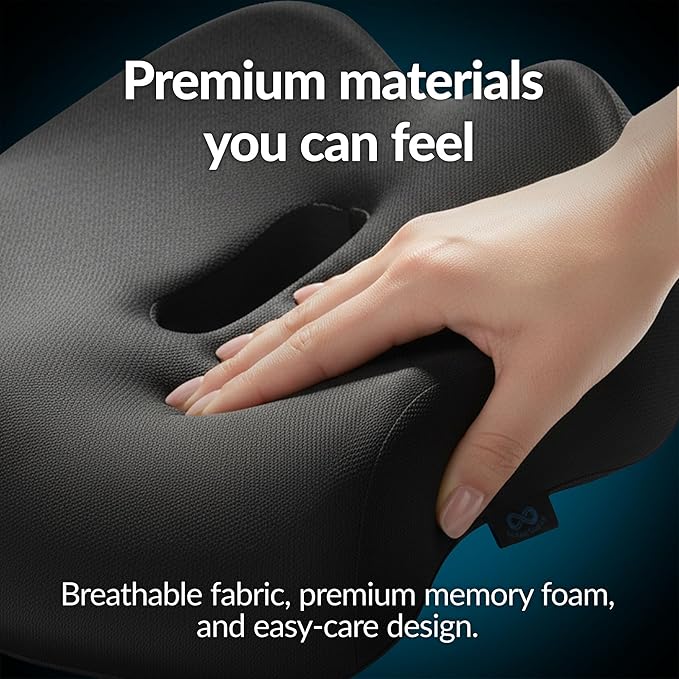 Everlasting Comfort Doctor Recommended Memory Foam Seat Cushion for Office Chairs & Car - Ergonomic Office Desk Accessories - Cushions for Tailbone Pain Relief, Sciatica & Back Support Pillow