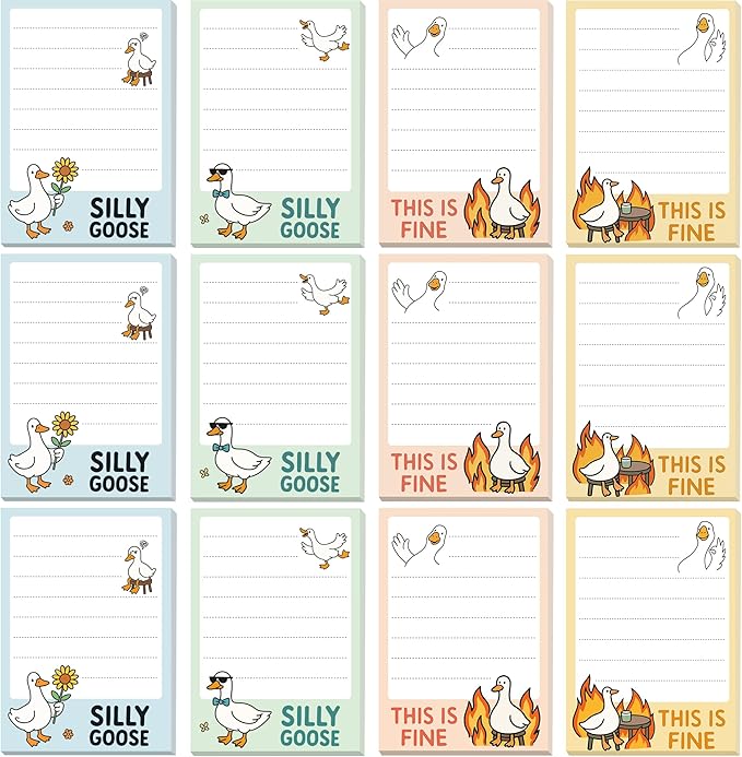 Goose Sticky Notes Gifts – 12 Pads Silly Office Gifts for Coworkers, Funny Post It Notes, 600 Sheets 3.6 x 2.4 Inch Novelty Silly Notepads, Goose Self-Stick Memo Pads for Office, School, Desktop