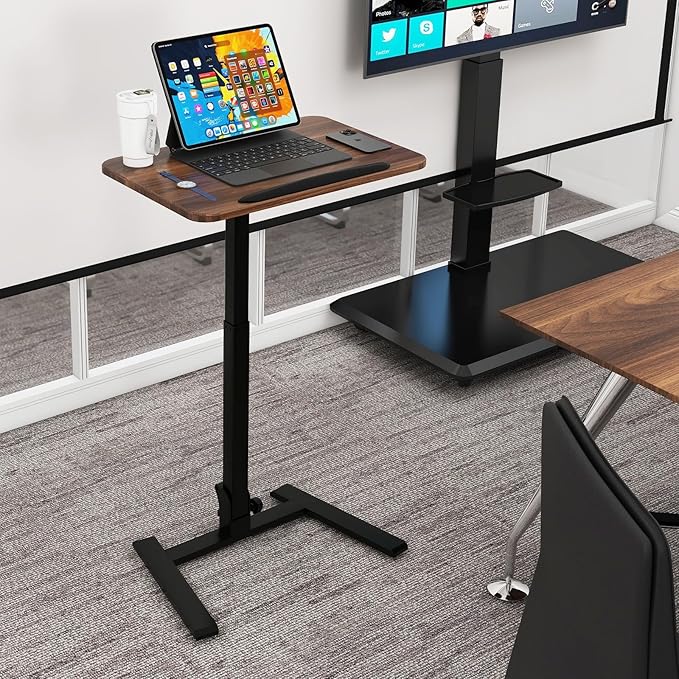 PUNCIA Adjustable Height Small Standing Desk Foldable Laptop Table with Stoppers - 90° Tiltable Rolling Computer Cart Portable Workstation Mobile Desk for Home Office Small Space Bedroom Dorm Study