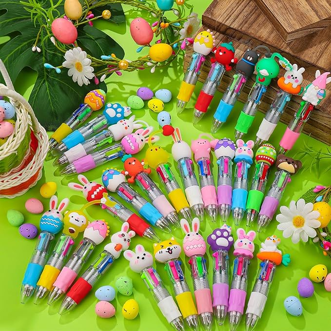 CZWZ 30Pcs Mini Multicolor Pens in One 4-in-1 Cute Pens Bulk for Kids, Ballpoint Pen for Birthdays and Children's Parties, Fun Gifts Assorted Ink Kawaii Pen(Easter)