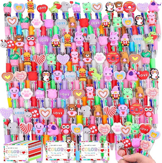 CZWZ 120Pcs Mini Multicolor Pen in One 4-in-1 Cute Pens Bulk for Kids, Ballpoint Pens for Birthdays and Children's Parties, Fun Pens Gifts Assorted Ink Kawaii Pen(Valentine)