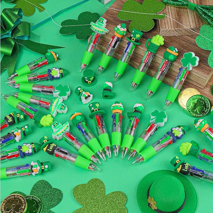 CZWZ 30Pcs Mini Multicolor Pens in One 4-in-1 Cute Pens Bulk for Kids, Ballpoint Pen for Birthdays and Children's Parties, Fun Gifts Assorted Ink Kawaii Pen(St Patricks Day)