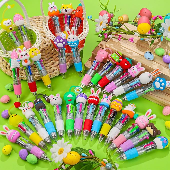 CZWZ 30Pcs Mini Multicolor Pens in One 4-in-1 Cute Pens Bulk for Kids, Ballpoint Pen for Birthdays and Children's Parties, Fun Gifts Assorted Ink Kawaii Pen(Easter)