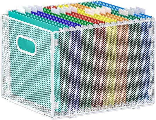 Samstar Hanging File Organizer, Mesh File Folder Organizer Crate Cabinet Inserts Storage Box, Letter Size,White