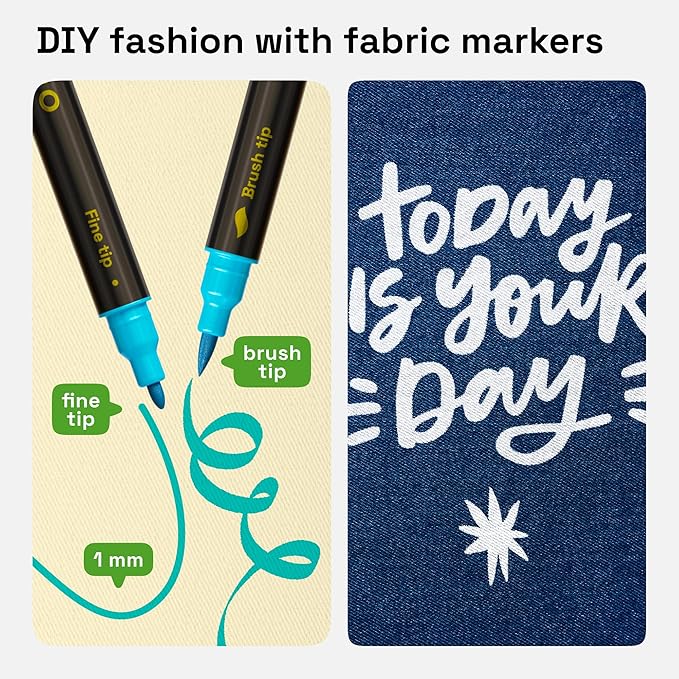 ARTISTRO 12 Dual-Tip Fabric Markers - Fabric Decorating Kit - Permanent for Clothes - Acrylic Paint Pens for Sneakers, Bags, Shoes, Textile, Canvas, Sewing, Craft, DIY - Brush and Fine Tip
