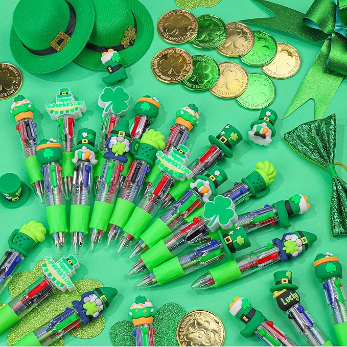 CZWZ 30Pcs Mini Multicolor Pens in One 4-in-1 Cute Pens Bulk for Kids, Ballpoint Pen for Birthdays and Children's Parties, Fun Gifts Assorted Ink Kawaii Pen(St Patricks Day)