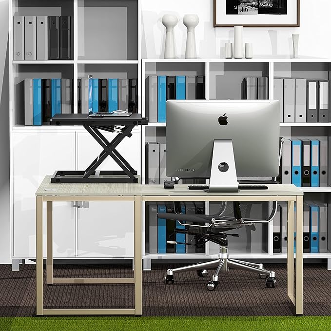 SHW 32-Inch Height Adjustable Standing Desk Converter Riser Workstation, Black