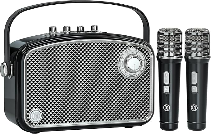 120W Peak Powerful Voice Amplifier with 2 UHF Microphones, Bluetooth Speakers with Bass/Trable/Echo Adjustment, Small PA Speaker System, Karaoke Machine for Adults, Teachers, Public Speaking, Events